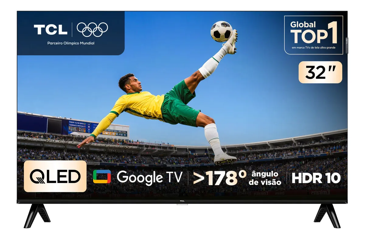 Smart TV  32 Polegadas HD QLED S5K WiFi Bluetooth Google TV 2 HDMI HDR10 Dolby Audio 32S5K