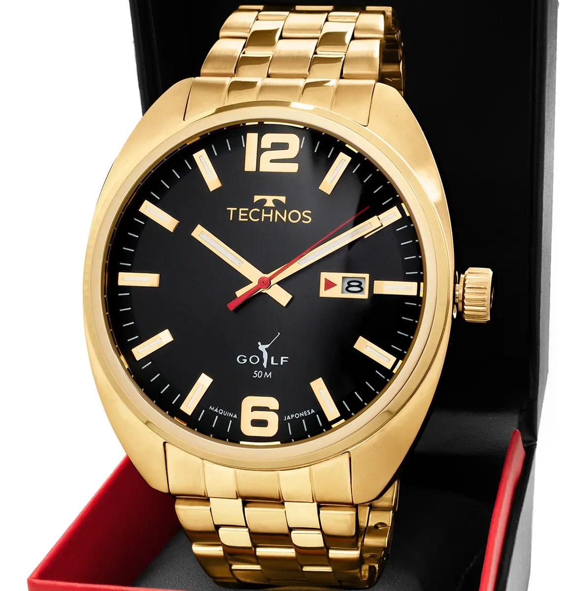 Relógio Technos Masculino Golf Dourado Bisel Preto 2315lap/1p