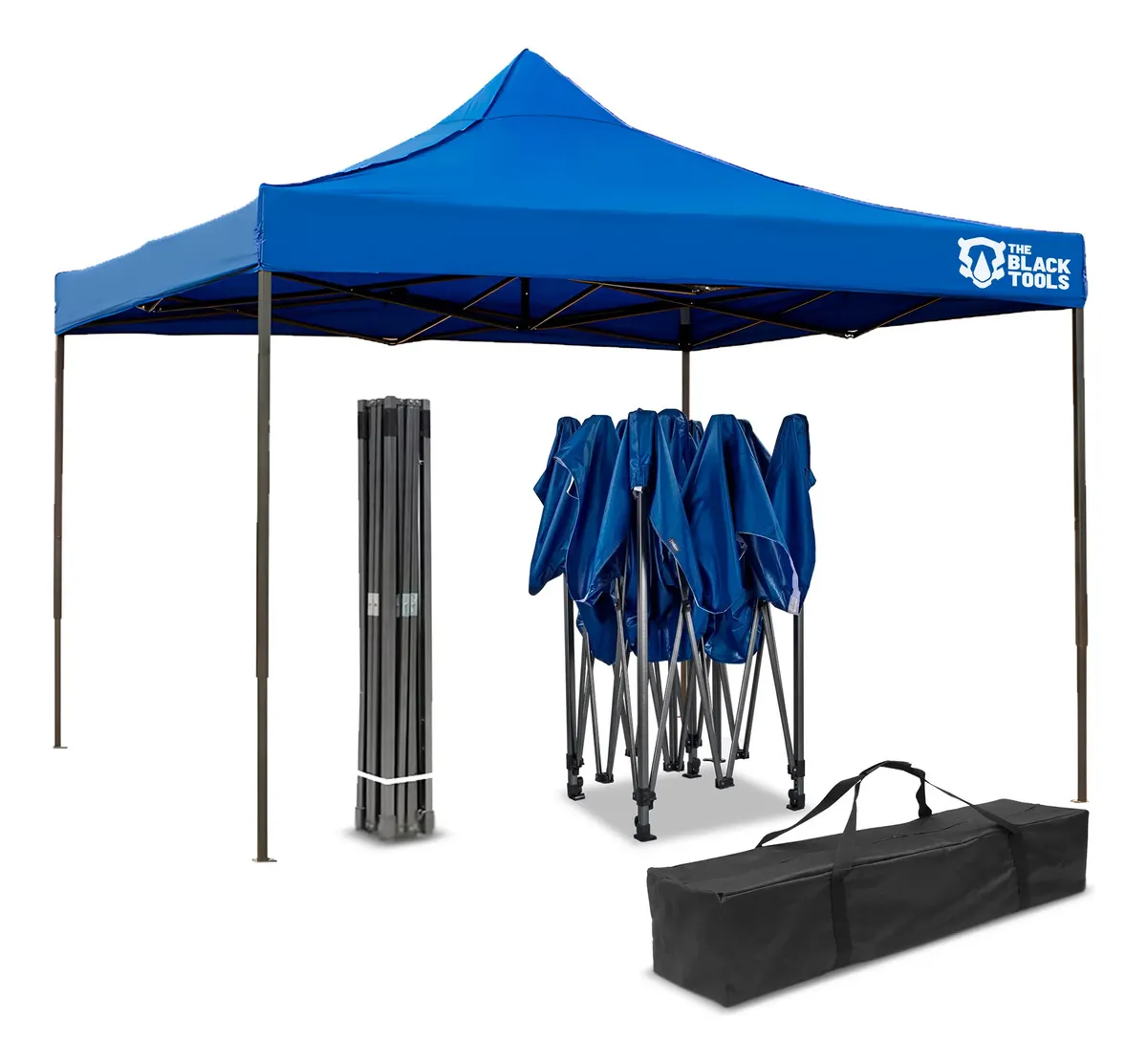 Tenda Sanfonada Gazebo 2x2m Uv Altura Ajustável Bolsa The Black Tools BTG200M azul